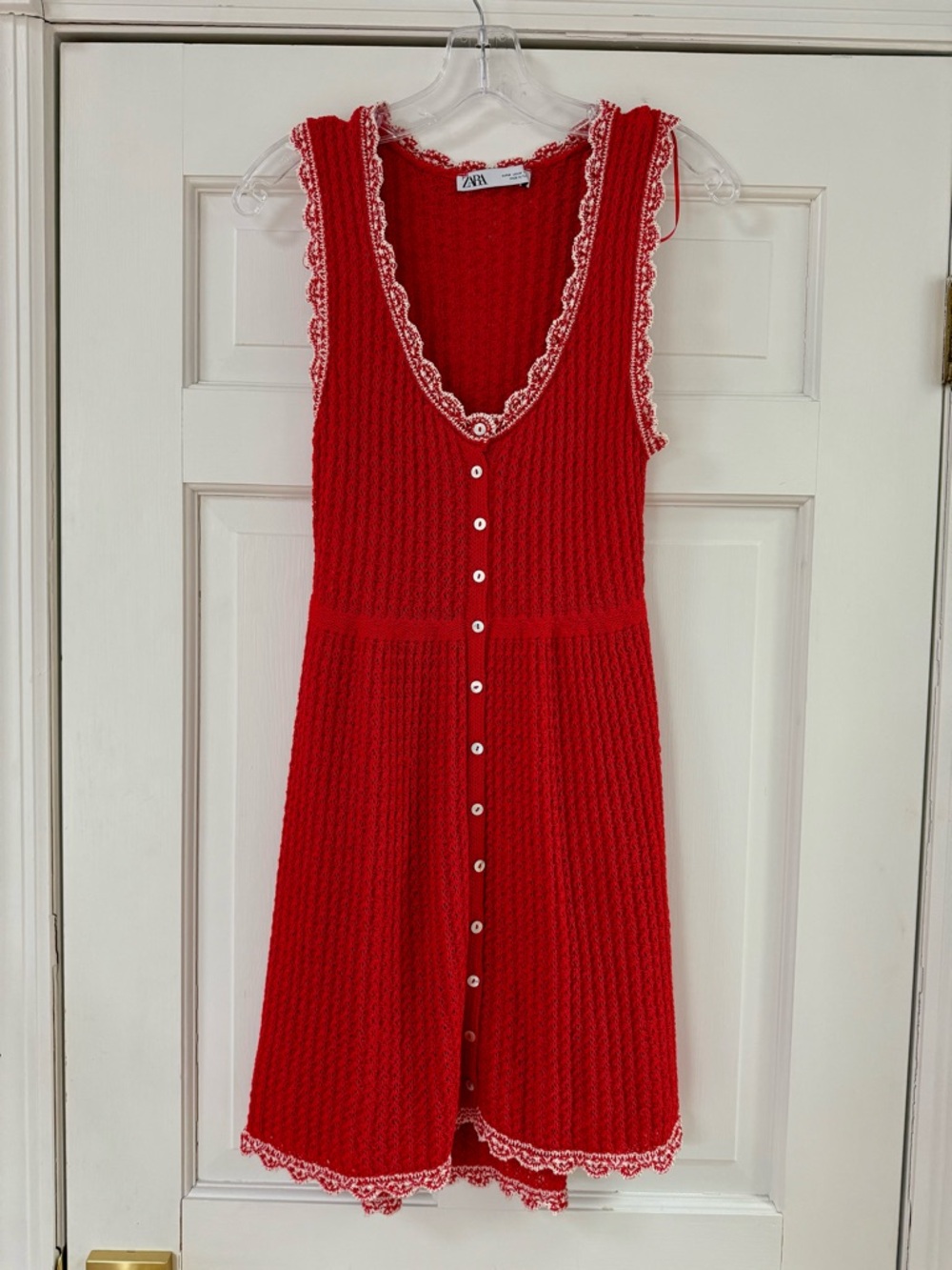 Zara Red Knit Mini Dress with White Lace Trim